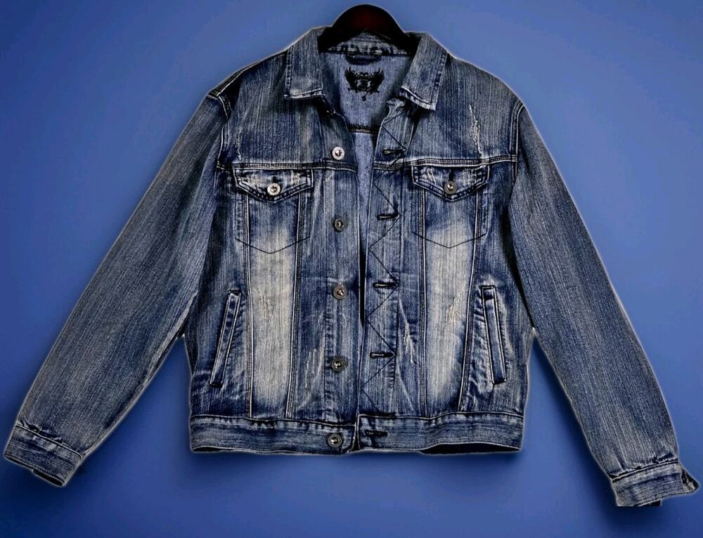 FUSAI Vintage Jean Jacket Women's Small Stone Washed Distressed ButtonUp Denim